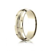 10k Yellow Gold 7mm Comfort-Fit Satin-Finished with High Polished Cut Carved Design Band