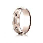 14k Rose Gold 7mm Comfort-Fit Satin-Finished with High Polished Cut Carved Design Band