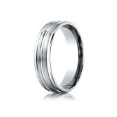 Platinum 6mm Comfort-Fit Satin-Finished High Polished Center Trim and Round Edge Carved Design Band