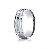 Platinum 7mm Comfort-Fit Satin-Finished High Polished Center Trim and Round Edge Carved Design Band