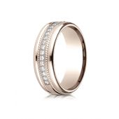 14k Rose Gold 7.5mm Comfort-Fit Pave Set 16-Stone Diamond Ring .32ct