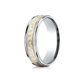 14k Two-Toned 6mm Comfort-Fit Hammered-Finished with Milgrain CarvedDesign Band
