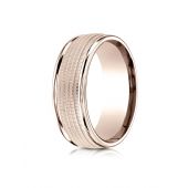 14k Rose Gold 8mm Comfort-Fit  multi milgrain center high polish round edge Design band