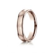 14k Rose Gold 5.5 mm Comfort Fit Concave Round Edge Satin Center Design Band