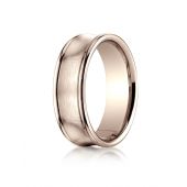 14k Rose Gold 7.5mm Comfort-Fit Satin-Finished Concave Round Edge Carved Design Band