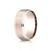 14k Rose Gold 8mm Comfort-Fit Satin-Finished Drop Beveled Edge Carved Design Band