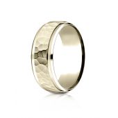 18k Yellow Gold 8mm Comfort-Fit Drop Bevel Hammered Finish Design Band