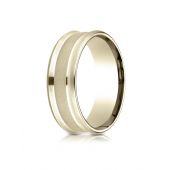 14k Yellow Gold 7.5mm Comfort Fit Satin Finish Center Reverse Beveled Edge Design Band