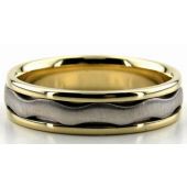 18K Gold Two Tone 6mm Wave Wedding Bands Rings Comfort Fit 222