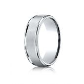 Platinum 7mm Comfort-Fit Satin Finish High Polished Round Edge Carved Design Band