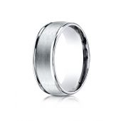 Platinum 8mm Comfort-Fit Satin Finish High Polished Round Edge Carved Design Band