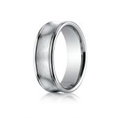 Platinum 7.5mm Comfort-Fit Satin-Finished Concave Round Edge Carved Design Band