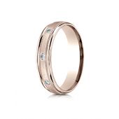 14k Rose Gold 4mm Comfort-Fit burnish Set 8-Stone Diamond Eternity Ring with Milgrain (.16ct)