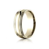 18k Yellow Gold 7.5mm Comfort-Fit High Polished Double Round Edge Carved Design Band