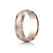 14k Rose Gold 7.5mm Comfort-Fit Satin-Finished Double Round Edge Carved Design Band