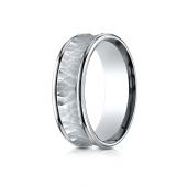 18k White Gold 7.5mm Comfort Fit Hammered Finish Concave Center Design Band