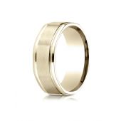 18k Yellow Gold Comfort Fit 8mm High Polish Round Edge Satin Finish Octagonal Center Design Band