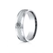 18 Karat White Gold 6.5mm Comfort-Fit Mesh Center Satin Finish Edge Design Band