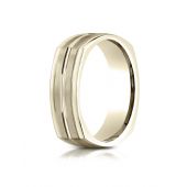 14k Yellow Gold 7mm Comfort-Fit Satin-Finished Center Cut Four-Sided Carved Design Band