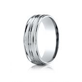 Palladium 7mm Comfort-Fit Satin-Finished High Polished Center Trim and Round Edge Carved Design Band