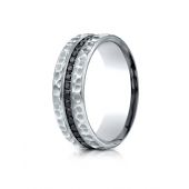 18k White Gold 7.5 mm Hammered Finish Pave Set  Black Diamond Ring (.40)