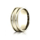 14k Yellow Gold 8mm Comfort-Fit Satin-Finished with Parallel Grooves Carved Design Band