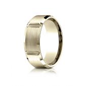 18k Yellow Gold 8mm Comfort-Fit Satin-Finished Grooves Carved Design Band