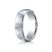 14k White Gold 7.5mm Comfort-Fit Satin-Finished Rivet Coin Edging Carved Design Band