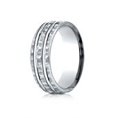 14 Karat White Gold 7.5mm Comfort-Fit Hammered Finish Double High Polish Cut Design Band