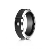 Blackened Cobaltchrome 8mm Comfort-Fit Beveled Edge Horizontal Cut Concave Satin Center Diamond Ring (.06ct)