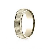 18 Karat Yellow  Gold 7mm Comfort-Fit High Polish Round Edge Cross Hatch Center Design Band