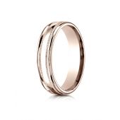 14k Rose Gold 4mm Comfort-Fit  High Polished finish with a round edge and milgrain Carved Design Band