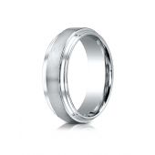 Platinum 8mm Comfort-Fit Satin-Finished Step Edge Carved Design Band