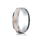 14k Two-Toned 6mm Comfort-Fit Hammer Finish Design Band