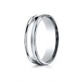 Platinum 6mm Comfort-Fit High Polished with Milgrain Round Edge Carved Design Band