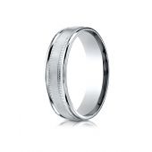 Platinum 6mm Comfort-Fit Satin Finish Center with Milgrain Round Edge Carved Design Band