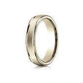 14k Yellow Gold 4mm Comfort-Fit Satin-Finished High Polished Round Edge Carved Design Band