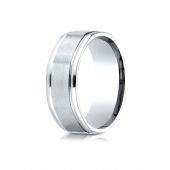 Platinum Comfort Fit 8mm High Polish Round Edge Satin Finish Octagonal Center Design Band