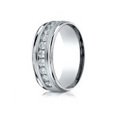18K White Gold 8mm Comfort-Fit Channel Set 12-Stone Diamond Eternity Ring (.96ct)