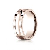 14k Rose Gold 8mm Comfort-Fit High Polished Squared Edge Carved Design Band