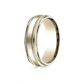 10k Yellow Gold 7mm Comfort-Fit Swirl Finish Center Milgrain Round Edge Carved Design Band