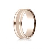 14k Rose Gold 7.5mm Comfort Fit Satin Finish Center Reverse Beveled Edge Design Band