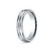 Palladium 4mm Comfort-Fit Satin-Finished High Polished Center Trim and Round Edge Carved Design Band