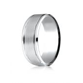 14 Karat White Gold 8mm Comfort-Fit Drop Bevel Satin Finish  Design Band