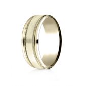 14 Karat Yellow Gold 8mm Comfort-Fit Drop Bevel Satin Finish Milgrain  Design Band