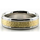 18K Gold Two Tone 6.5mm Hammered Wedding Bands Rings 202