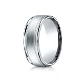 Palladium 8mm Comfort-Fit Satin Finish Center with Milgrain Round Edge Carved Design Band