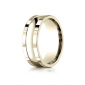 14k Yellow Gold 8mm Comfort-Fit High Polished Squared Edge Carved Design Band