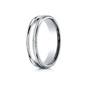 18k White Gold 4mm Comfort-Fit  High Polished finish with a round edge and milgrain Carved Design Band