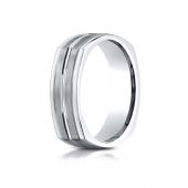 14k White Gold 7mm Comfort-Fit Satin-Finished Center Cut Four-Sided Carved Design Band
